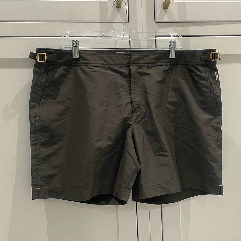 Orlebar Brown Swim Trunks Men 40 Storm Grey Bulldog Classic Bathing Suit Buckles